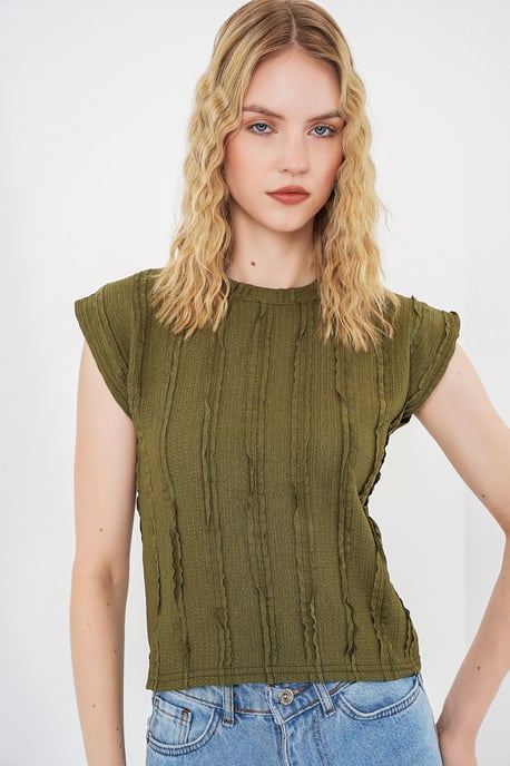 Strukturierte Ripp-Optik Pull-On Bluse - Image 3