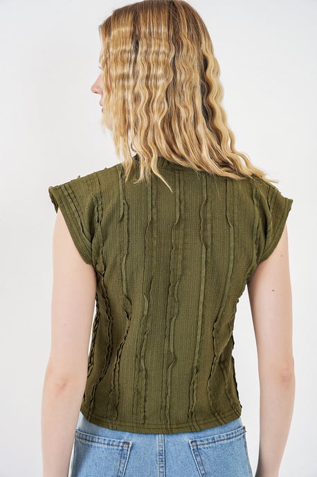 Strukturierte Ripp-Optik Pull-On Bluse - Image 5