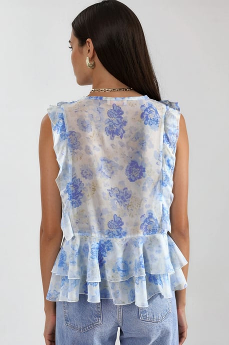 Blumen V-Ausschnitt Chiffonbluse mit Bindegürtel - Image 4