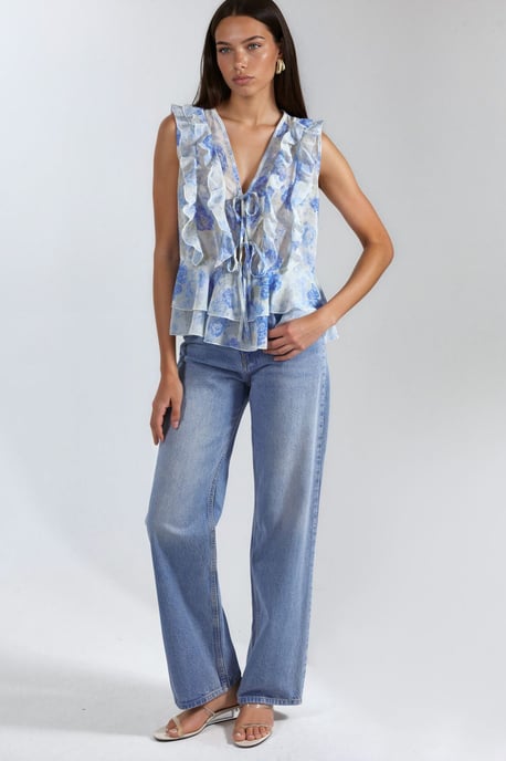 Blumen V-Ausschnitt Chiffonbluse mit Bindegürtel - Image 5