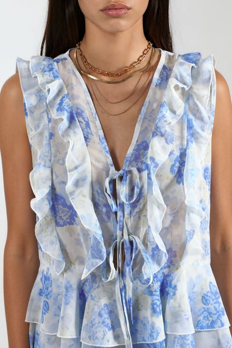 Blumen V-Ausschnitt Chiffonbluse mit Bindegürtel - Image 6