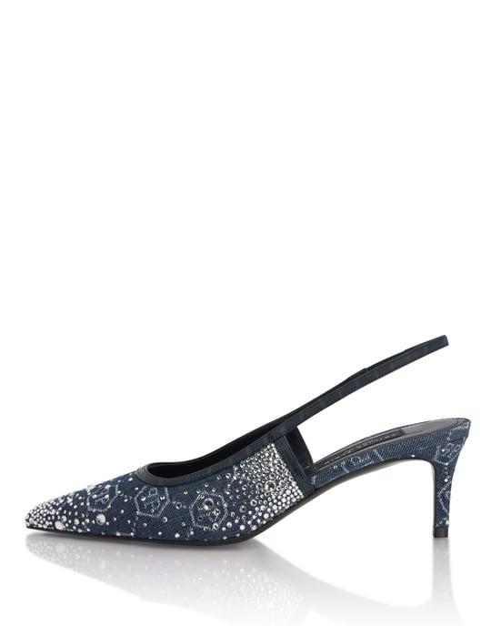 Denim Mid Heels Slingbacks Monogram Strass - Image 4