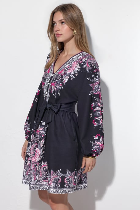 Kleid mit Gürtel und V-Ausschnitt im Paisleymuster - Image 2