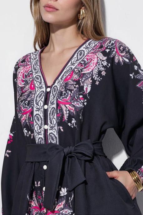 Kleid mit Gürtel und V-Ausschnitt im Paisleymuster - Image 4