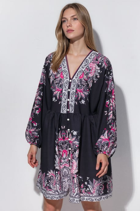 Kleid mit Gürtel und V-Ausschnitt im Paisleymuster - Image 5