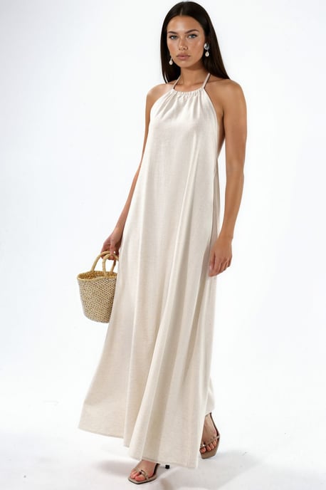 Leinenmischung Neckholder-Maxikleid - Image 1
