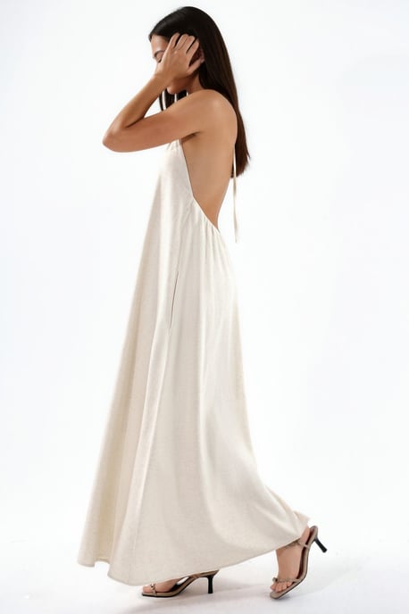 Leinenmischung Neckholder-Maxikleid - Image 2