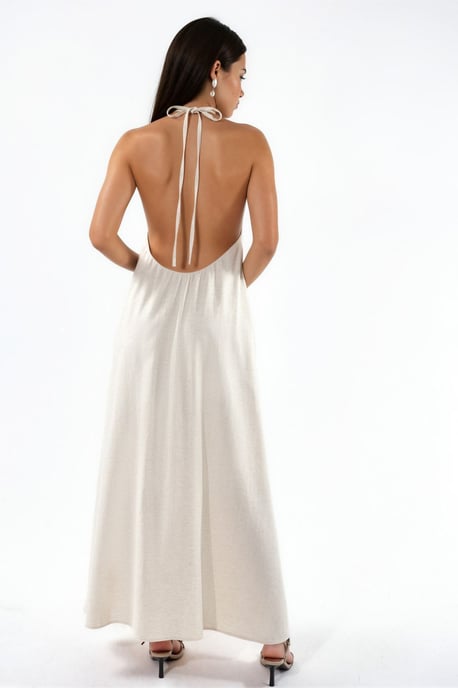 Leinenmischung Neckholder-Maxikleid - Image 3