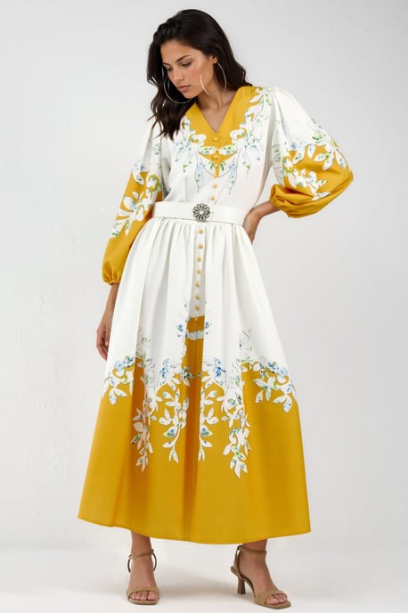 Blumen-Maxi-Kleid mit V-Ausschnitt und Knopfdetails - Image 1