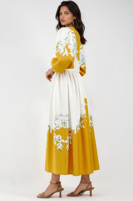 Blumen-Maxi-Kleid mit V-Ausschnitt und Knopfdetails - Image 2