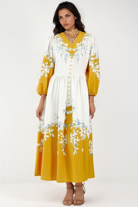 Blumen-Maxi-Kleid mit V-Ausschnitt und Knopfdetails - Image 4