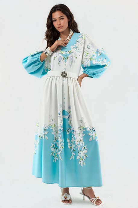 Blumen-Maxi-Kleid mit V-Ausschnitt und Knopfdetails - Image 1