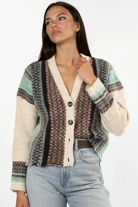 Oversized Soft-Touch Muster V-Ausschnitt Strickcardigan - Image 1