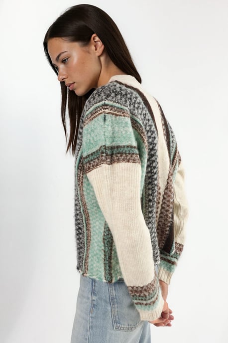 Oversized Soft-Touch Muster V-Ausschnitt Strickcardigan - Image 2