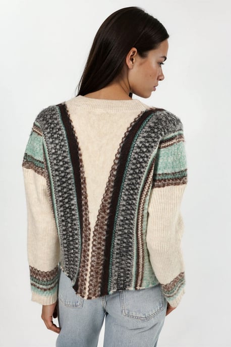 Oversized Soft-Touch Muster V-Ausschnitt Strickcardigan - Image 3