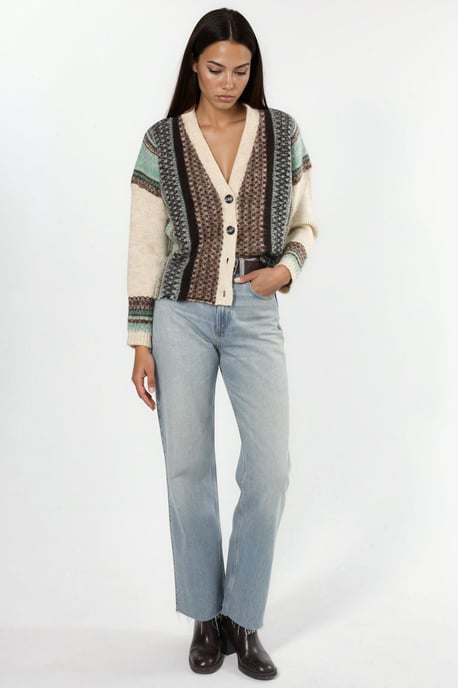 Oversized Soft-Touch Muster V-Ausschnitt Strickcardigan - Image 4