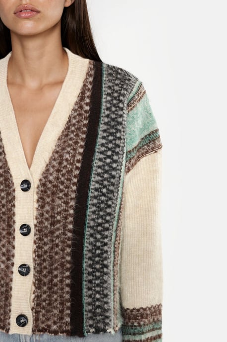 Oversized Soft-Touch Muster V-Ausschnitt Strickcardigan - Image 5