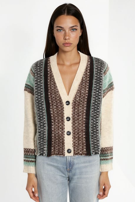 Oversized Soft-Touch Muster V-Ausschnitt Strickcardigan - Image 6