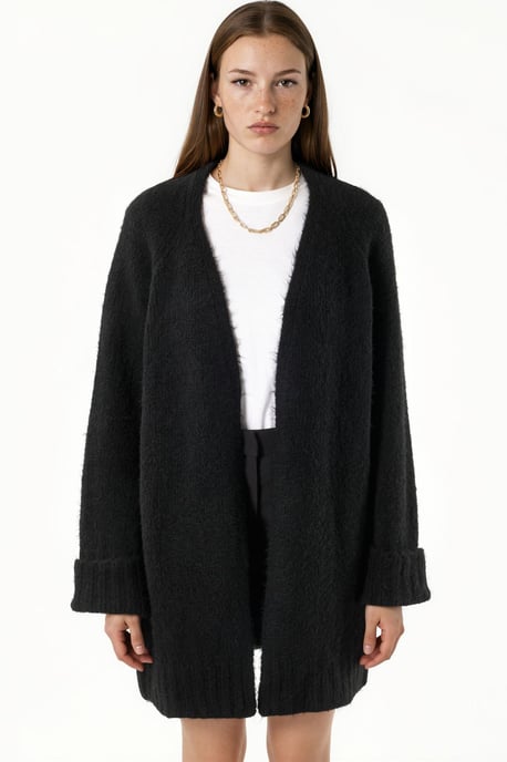 Langer gerippter Strickcardigan mit offenem Kragen - Image 4