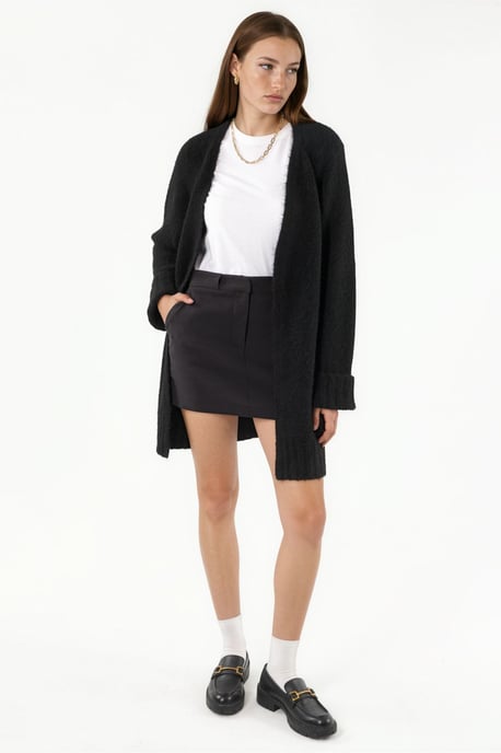 Langer gerippter Strickcardigan mit offenem Kragen - Image 5