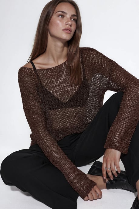 Halbtransparente Bootsausschnitt-Strickpullover - Image 1