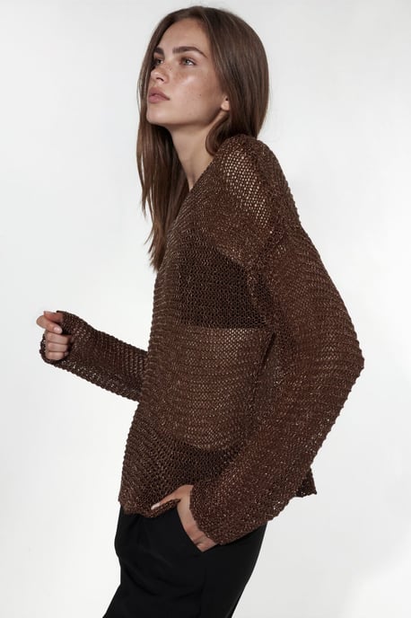 Halbtransparente Bootsausschnitt-Strickpullover - Image 2