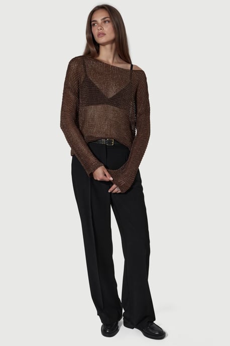Halbtransparente Bootsausschnitt-Strickpullover - Image 4