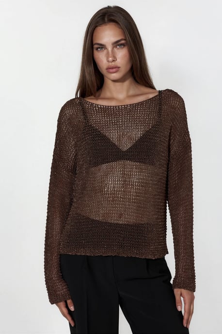 Halbtransparente Bootsausschnitt-Strickpullover - Image 6