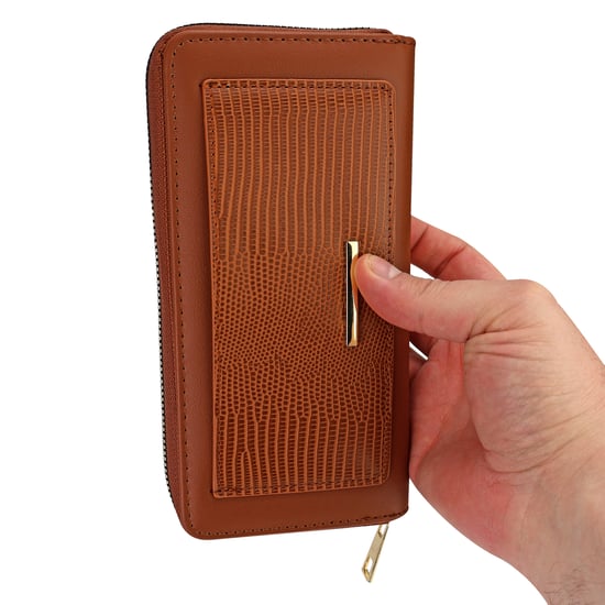 Damen Kunstleder Geldbörse Große Texturierte Tasche mit Metall-Detail Organizer - Image 3