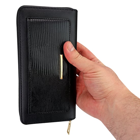 Damen Kunstleder Geldbörse Große Strukturierte Tasche mit Metalldetails Organizer - Image 3