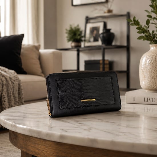 Damen Kunstleder Geldbörse Große Strukturierte Tasche mit Metalldetails Organizer - Image 5