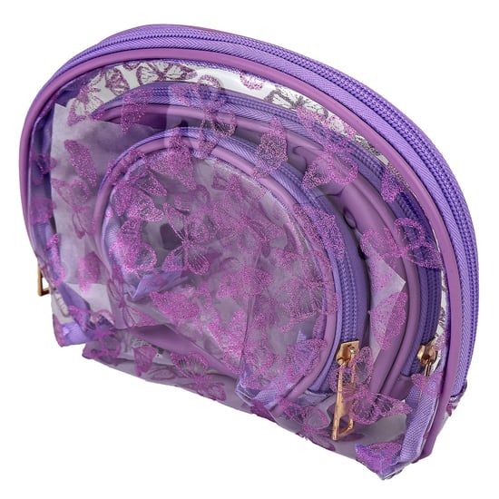 3-teiliges Damen-Kosmetiktaschen-Set mit Schmetterlingsdruck für Make-up und Toilettenartikel - Image 3