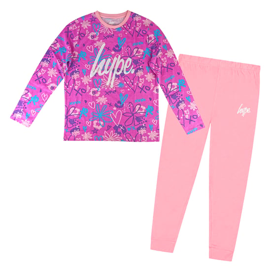 Mädchen 100% Baumwolle Kritzel Pink Pyjama Set Langarm Nachtwäsche - Image 1