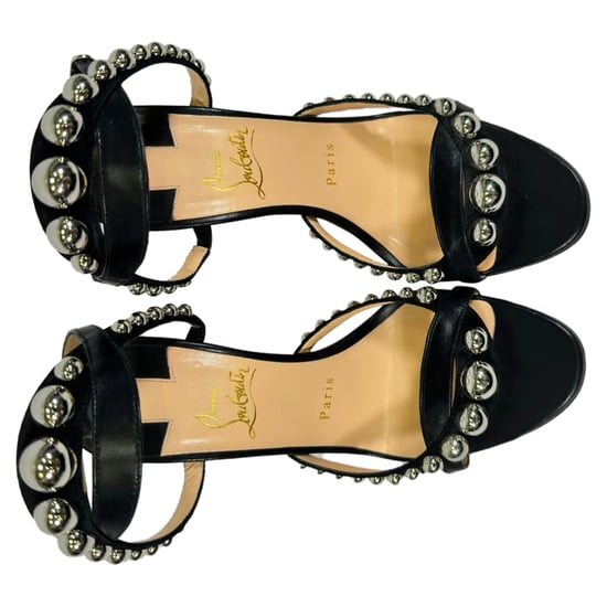 Christian Louboutin Galeria Nieten Sandalen mit Absatz aus schwarzem Leder - Image 4