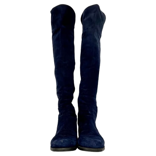 Stuart Weitzman kniehohe Stiefel aus dunkelblauem Wildleder - Image 3