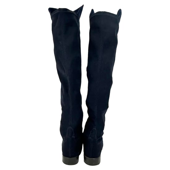 Stuart Weitzman kniehohe Stiefel aus dunkelblauem Wildleder - Image 4