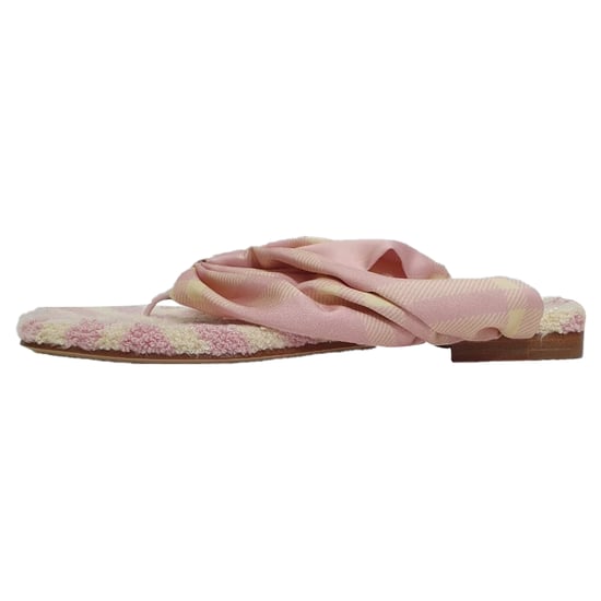 Burberry Check-Muster Druck Offene Zehen Ballerinas aus Pinkem Baumwollstoff - Image 4