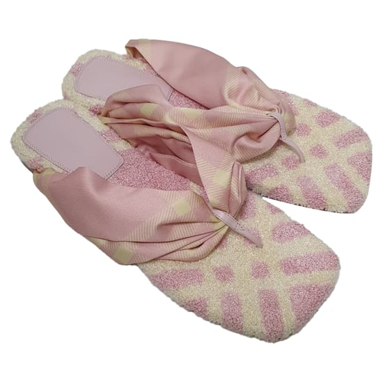 Burberry Check-Muster Druck Offene Zehen Ballerinas aus Pinkem Baumwollstoff - Image 6