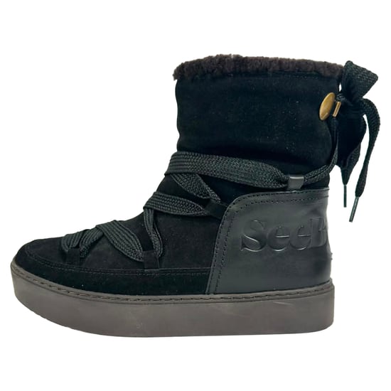 See by Chloé Charlee Schneestiefel mit Schurwoll-Futter aus schwarzem Wildleder - Image 4