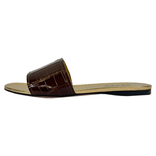 Prada Krokodilgeprägte Flachsandalen aus braunem Leder - Image 4