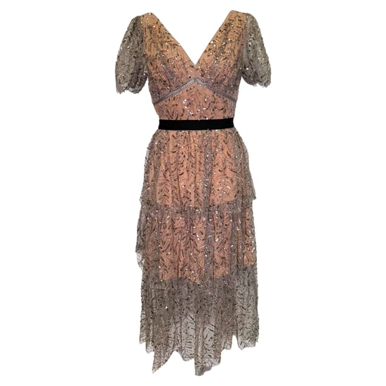 Selbstporträt gestuftes Pailletten-Tüll-Midikleid in Beige Polyester - Image 1