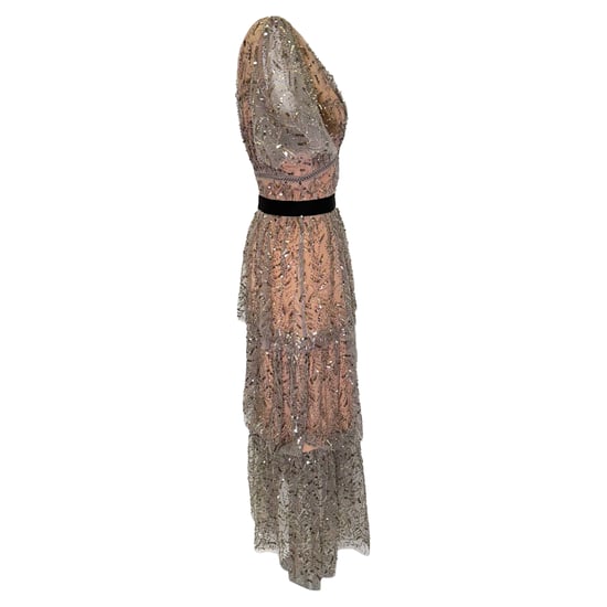 Selbstporträt gestuftes Pailletten-Tüll-Midikleid in Beige Polyester - Image 2