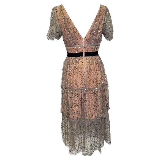 Selbstporträt gestuftes Pailletten-Tüll-Midikleid in Beige Polyester - Image 3