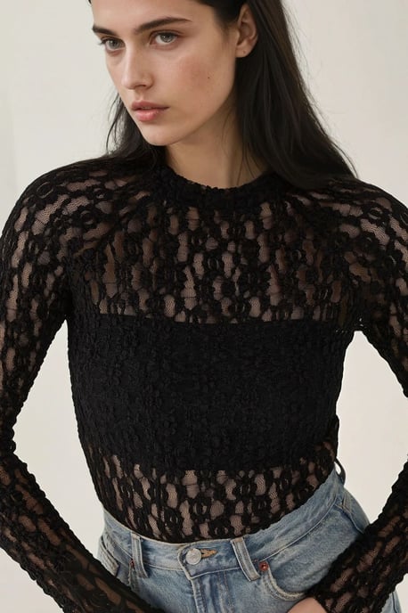 Spitzen-Guipure Slim Fit Rundhalsbluse - Image 4