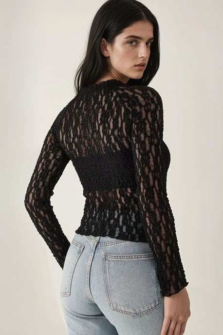 Spitzen-Guipure Slim Fit Rundhalsbluse - Image 5