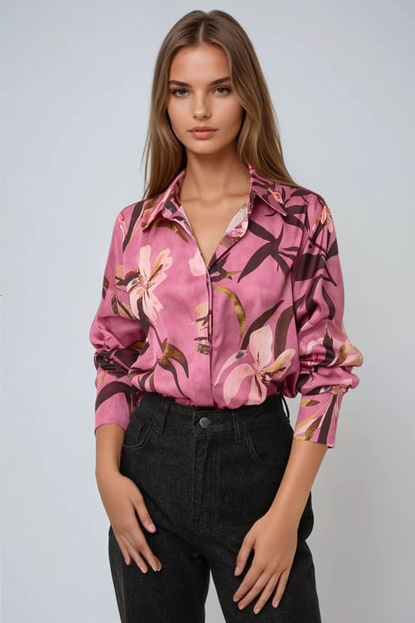 Satin Bedruckte Langarmbluse - Image 3