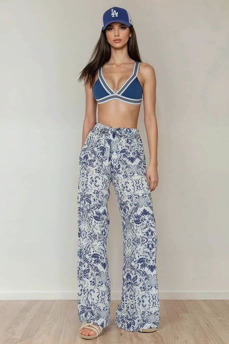 Bedruckte Weite Beinen Hose mit Kordelzug - Image 1