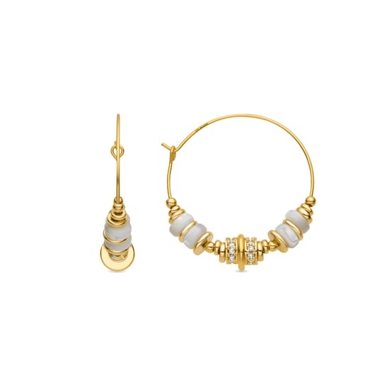 Luxenter 925 Sterlingsilber und weiße Perlmutt-Ohrringe mit 18-karat-Gelbgold-Finish – Darkba - Image 1
