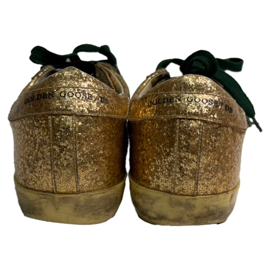 Golden Goose Super Star Low-Top Sneakers in Metallic Gold Glitter - Image 3