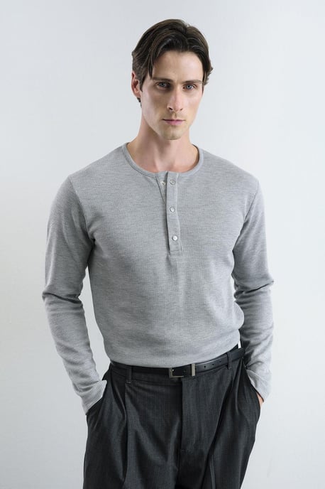 Komfortable Passform Button-Down Kragen Langarm-T-Shirt - Image 3